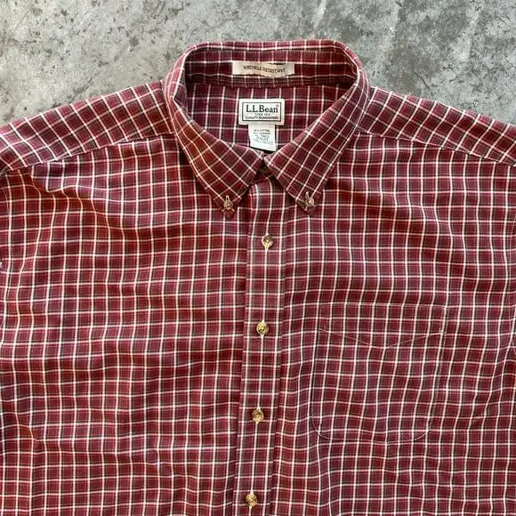 L.L. Bean Wrinkle Resistant Shirt XLT Red Plaid Like New - Picture 2 of 10